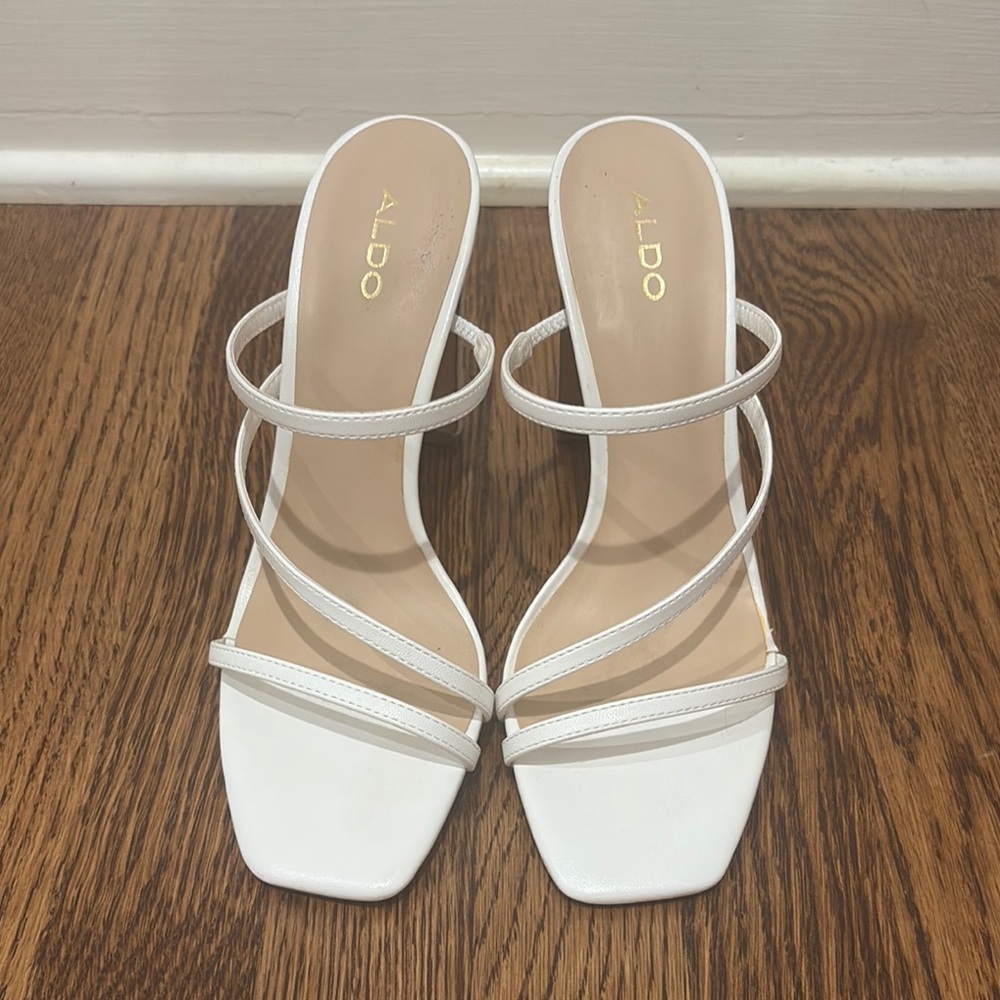ALDO Women's White Strappy Square-Toe Heeled Sandals